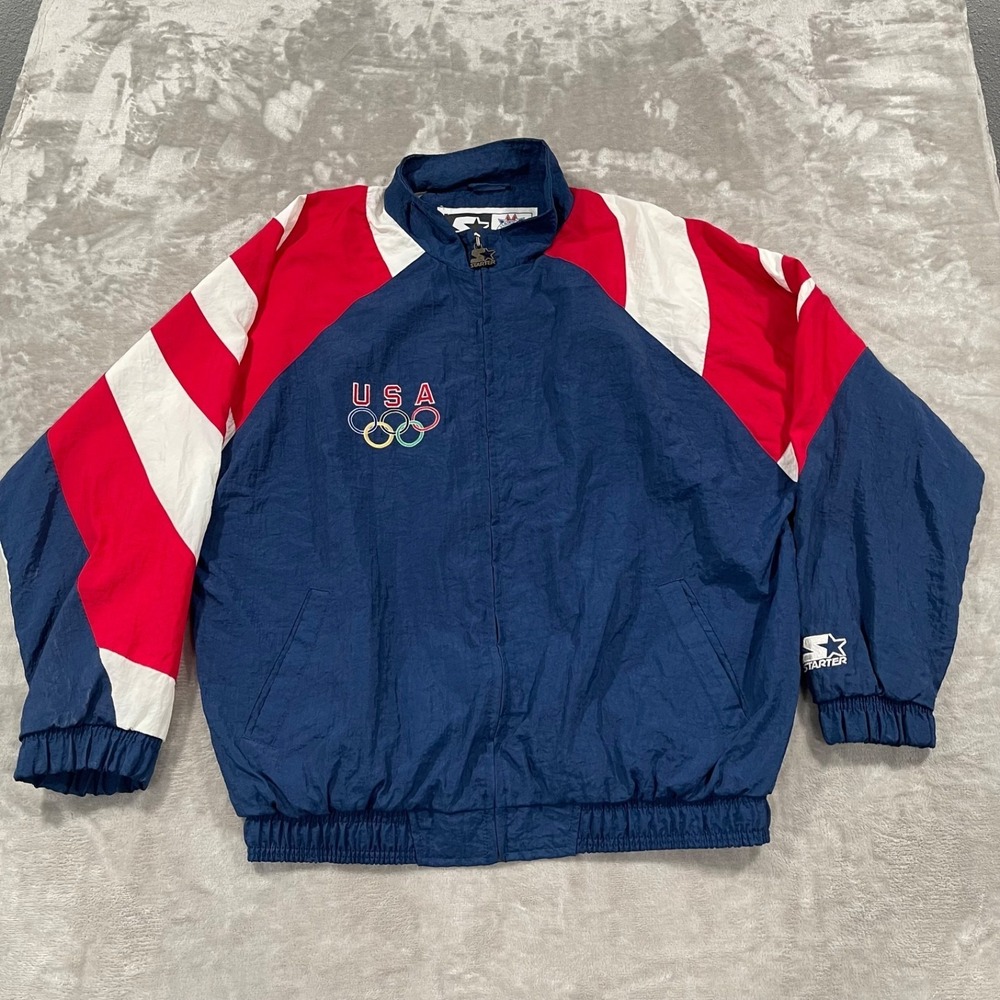 Starter Olympics Jacket Mens XL Blue Excellent 90s USA Eagle Windbreaker 1996
